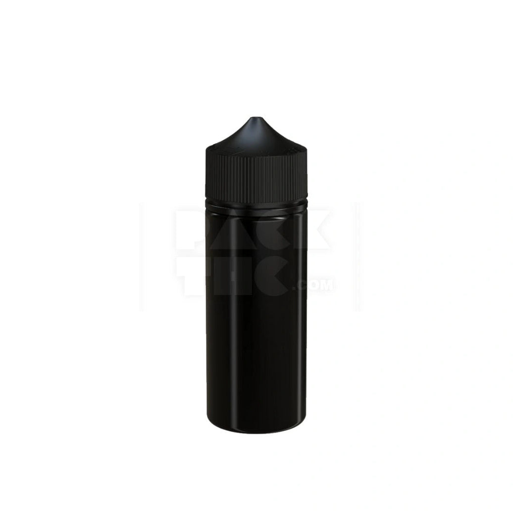 120ML PET REDUCER UNICORN BOTTLE WITH TAMPER EVIDENT BREAK-OFF BAND (OPAQUE BLACK BOTTLE WITH OPAQUE BLACK CLOSURE) - (400 count) Pack THC