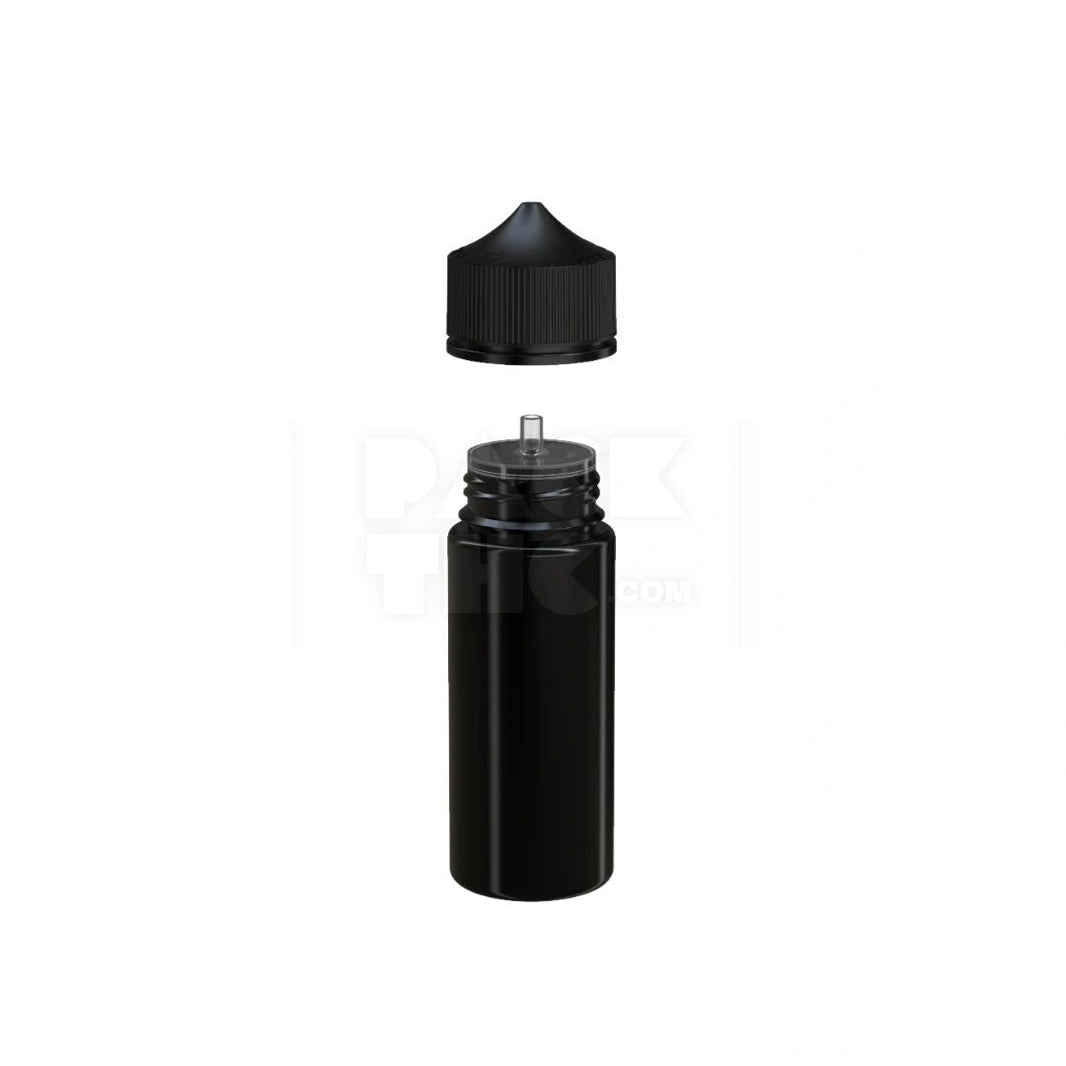 image 120ML PET REDUCER UNICORN BOTTLE WITH TAMPER EVIDENT BREAK-OFF BAND (OPAQUE BLACK BOTTLE WITH OPAQUE BLACK CLOSURE) - (400 count) Pack THC
