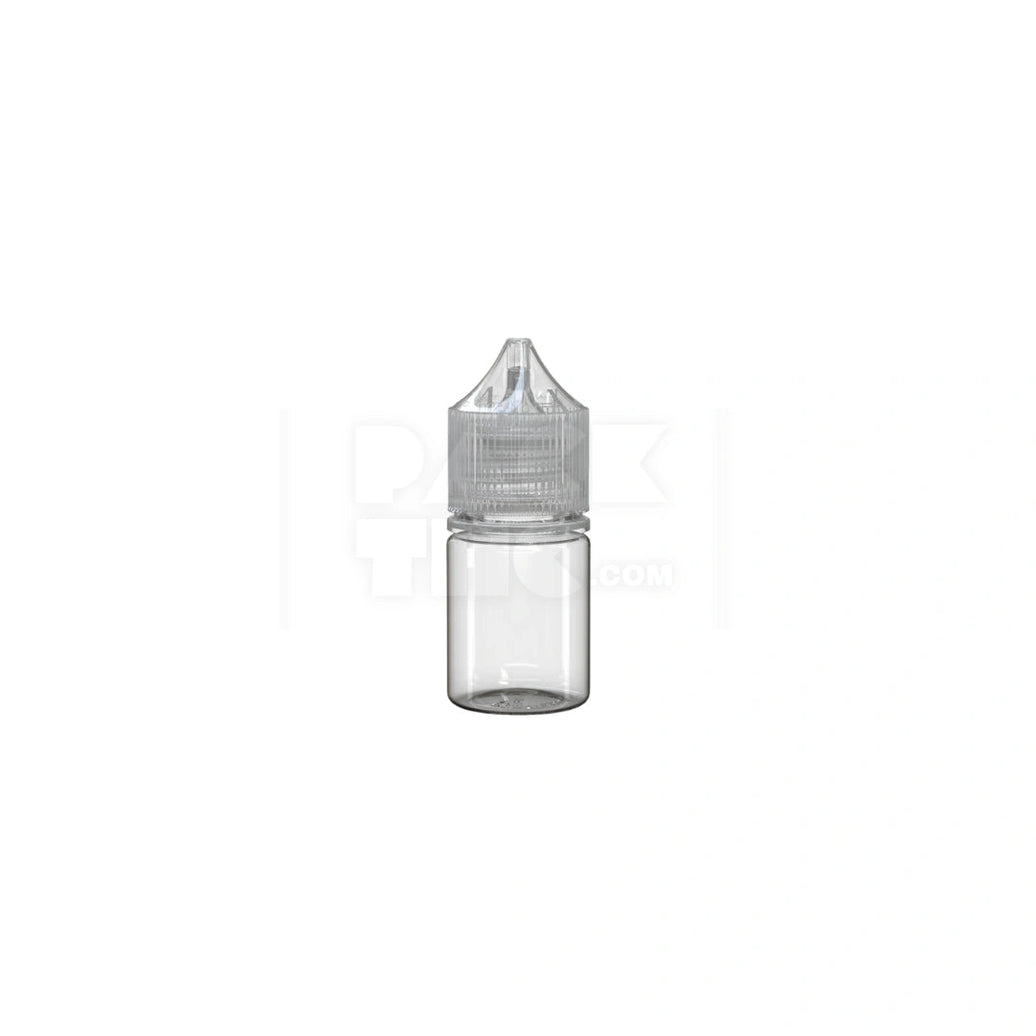20ML STUBBY PET UNICORN BOTTLE WITH CR & TAMPER EVIDENT BREAK-OFF BAND (CLEAR NATURAL BOTTLE WITH CLEAR NATURAL CLOSURE) - (1000 count) Pack THC