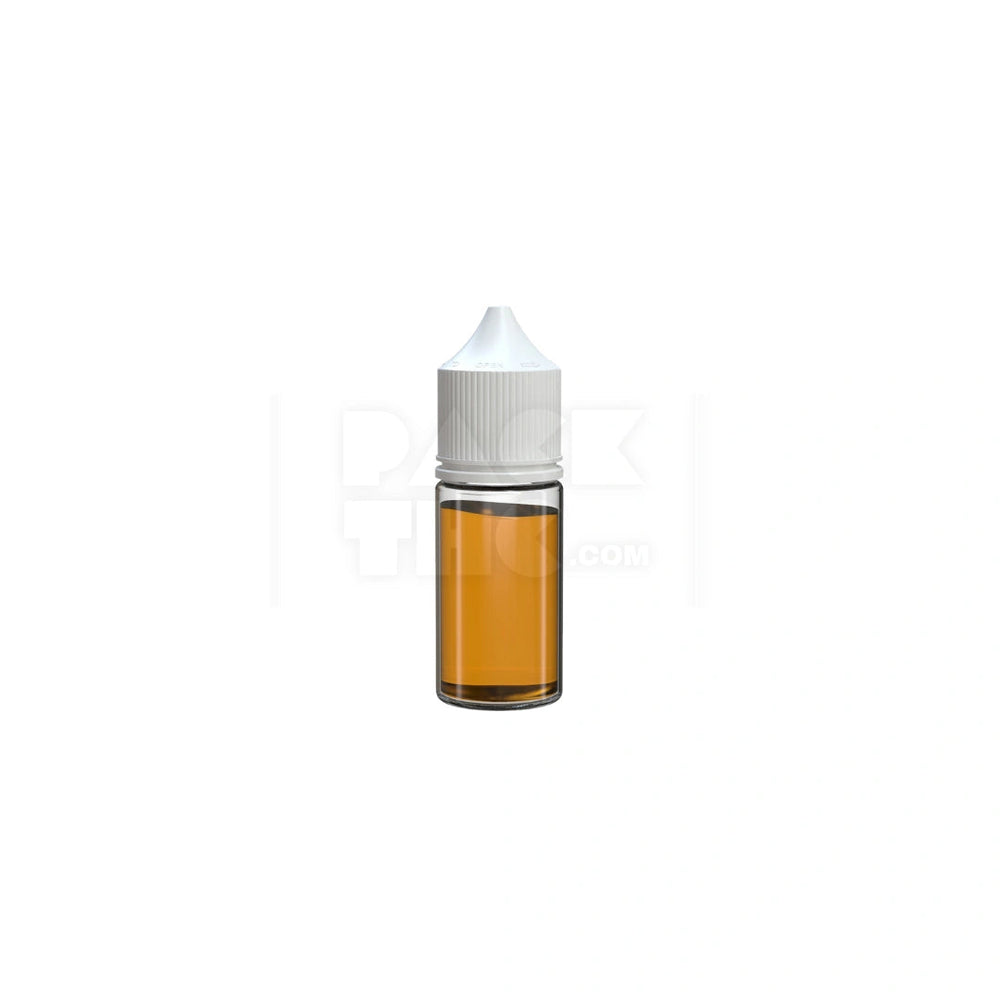 30ML STUBBY PET UNICORN BOTTLE WITH CR & TAMPER EVIDENT BREAK-OFF BAND (CLEAR NATURAL BOTTLE WITH OPAQUE WHITE CLOSURE) - (1000 count) Pack THC