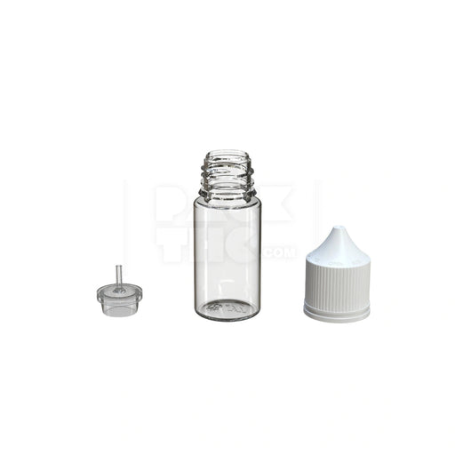 30ML STUBBY PET UNICORN BOTTLE WITH CR & TAMPER EVIDENT BREAK-OFF BAND (CLEAR NATURAL BOTTLE WITH OPAQUE WHITE CLOSURE) - (1000 count) Pack THC