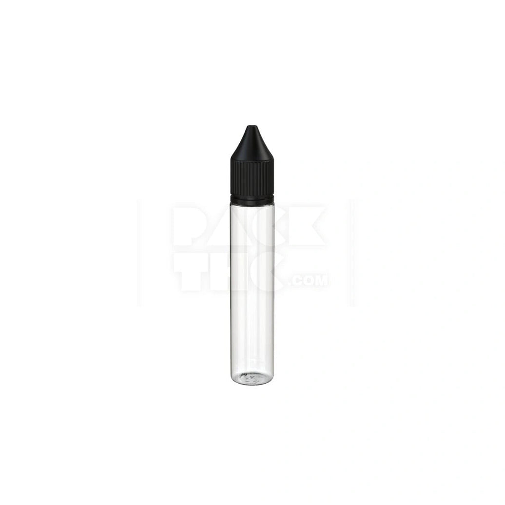 30ML STUBBY PET REDUCER UNICORN BOTTLE WITH TAMPER EVIDENT BREAK-OFF BAND (CLEAR NATURAL BOTTLE WITH OPAQUE BLACK CLOSURE) - (1000 count) Pack THC