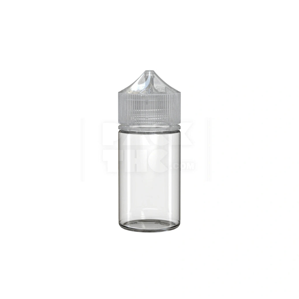 60ML MINI PET UNICORN BOTTLE WITH CR & TAMPER EVIDENT BREAK-OFF BAND (CLEAR NATURAL BOTTLE WITH CLEAR NATURAL CLOSURE) - (500 count) Pack THC