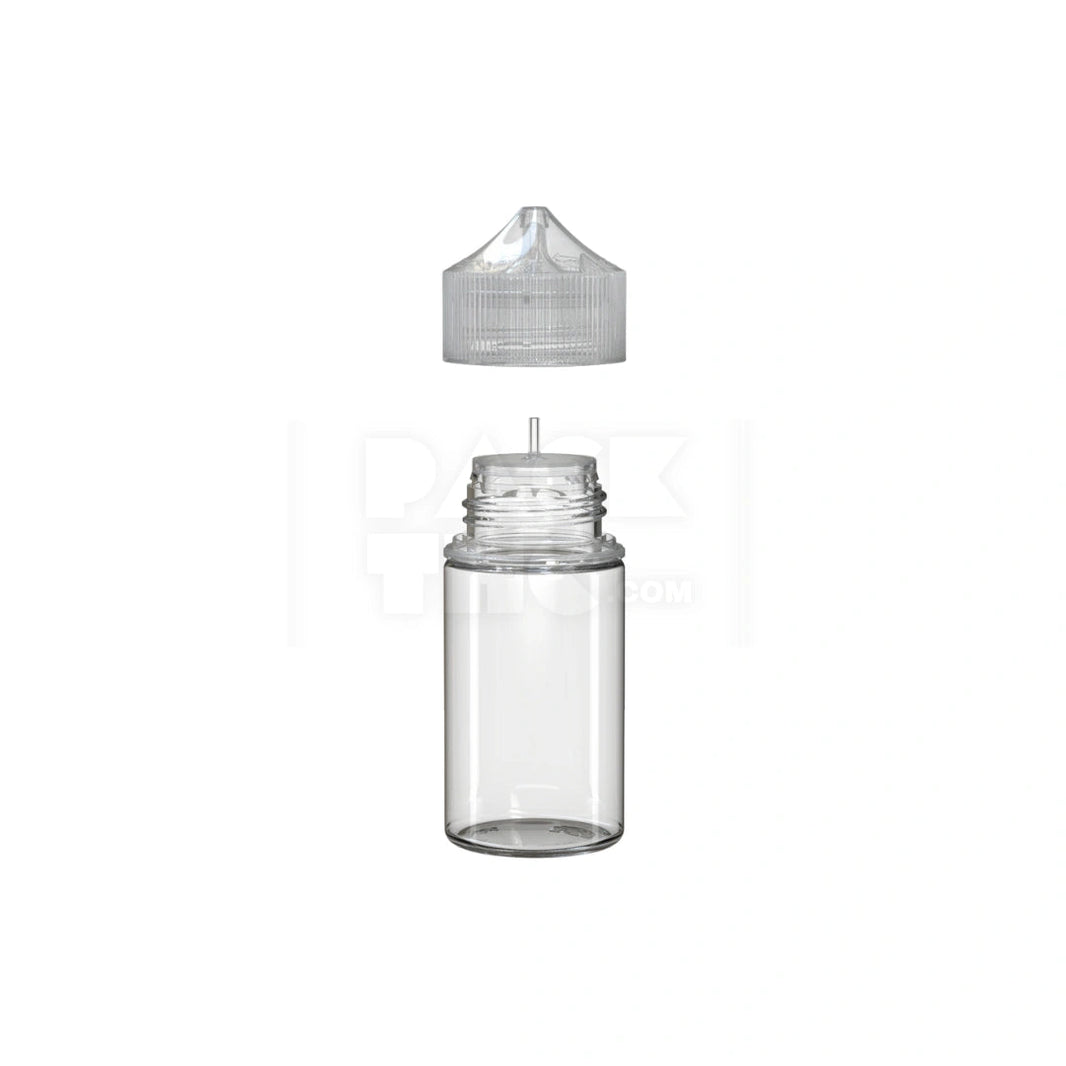 image 60ML MINI PET UNICORN BOTTLE WITH CR & TAMPER EVIDENT BREAK-OFF BAND (CLEAR NATURAL BOTTLE WITH CLEAR NATURAL CLOSURE) - (500 count) Pack THC