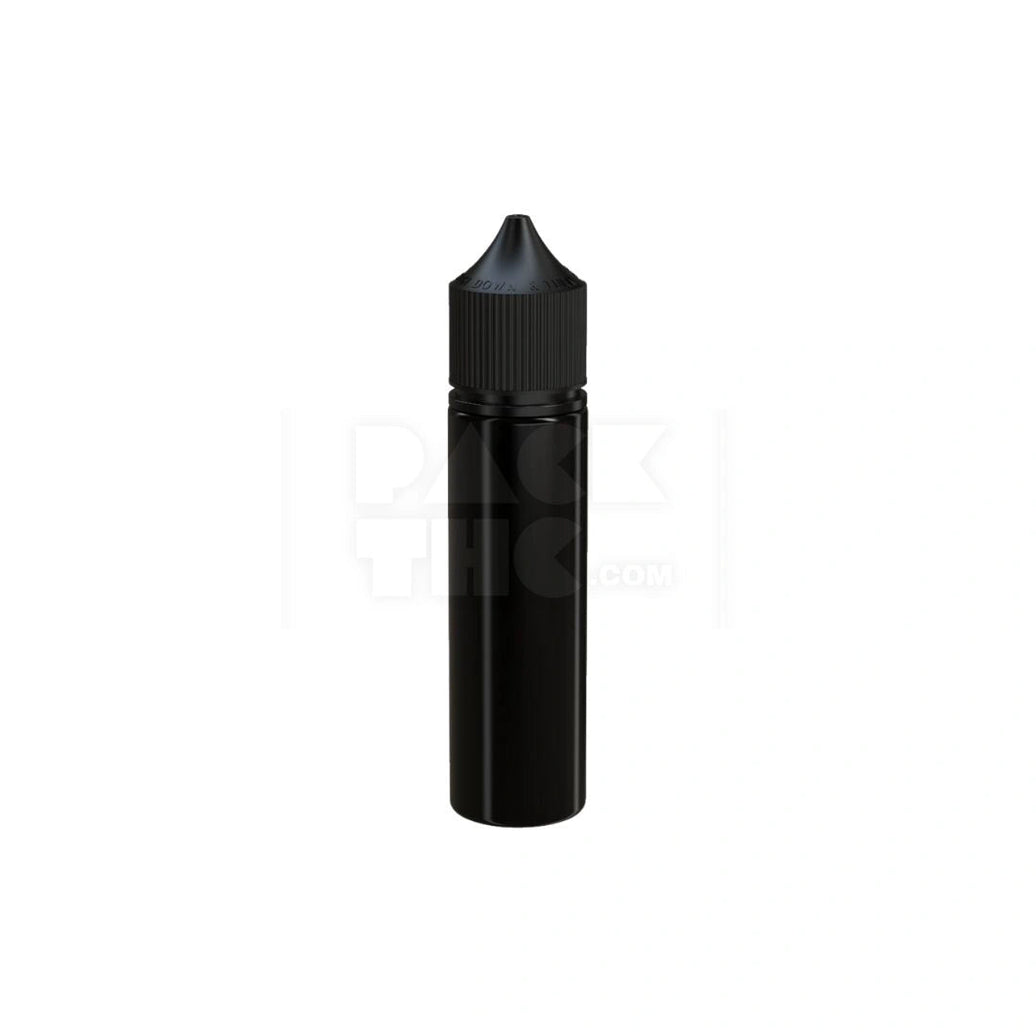 60ML PET REDUCER UNICORN BOTTLE WITH TAMPER EVIDENT BREAK-OFF BAND (OPAQUE BLACK BOTTLE WITH OPAQUE BLACK CLOSURE) - (500 count) Pack THC