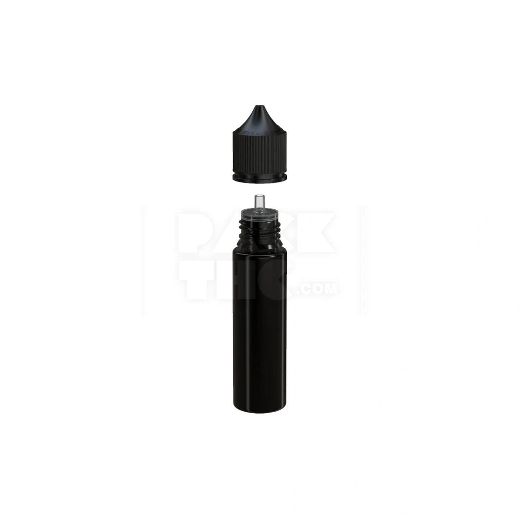 image 60ML PET REDUCER UNICORN BOTTLE WITH TAMPER EVIDENT BREAK-OFF BAND (OPAQUE BLACK BOTTLE WITH OPAQUE BLACK CLOSURE) - (500 count) Pack THC