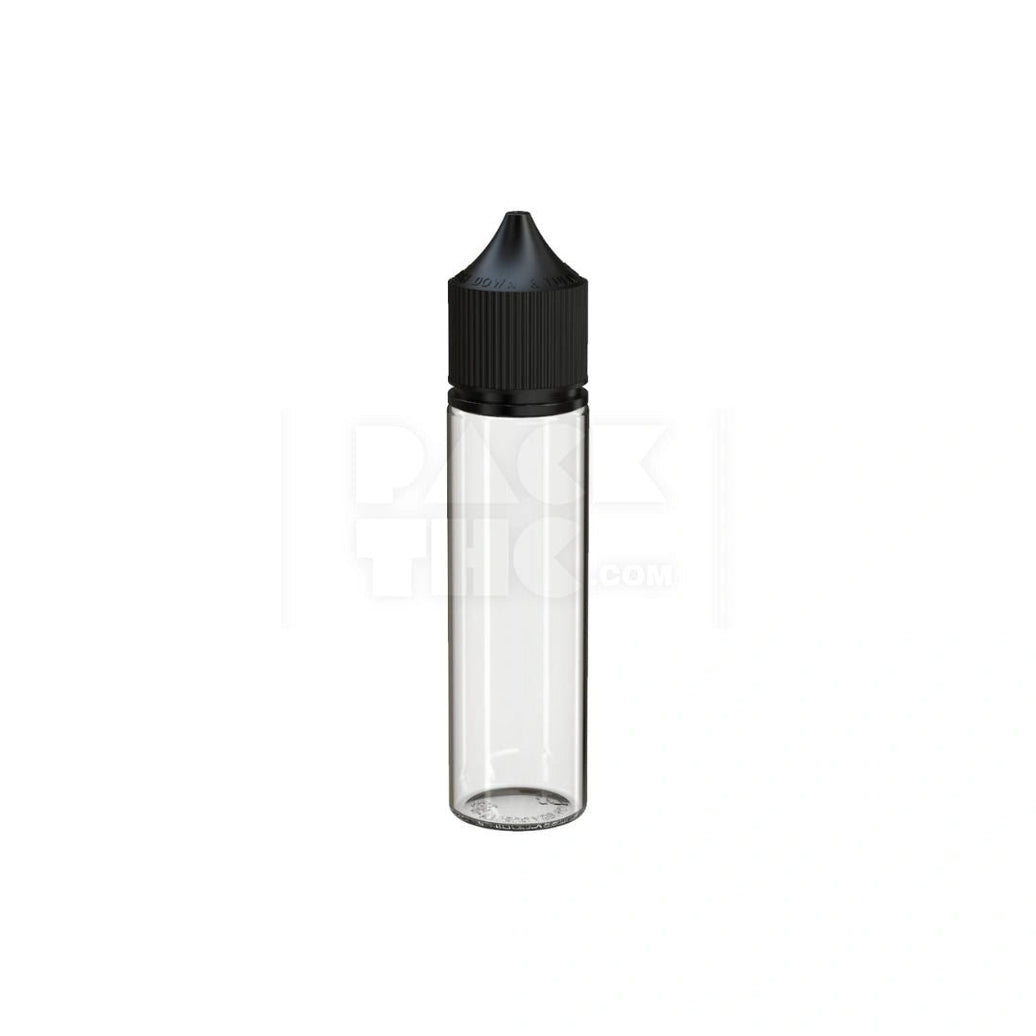60ML PET REDUCER UNICORN BOTTLE WITH TAMPER EVIDENT BREAK-OFF BAND (CLEAR NATURAL BOTTLE WITH OPAQUE BLACK CLOSURE) - (500 count) Pack THC