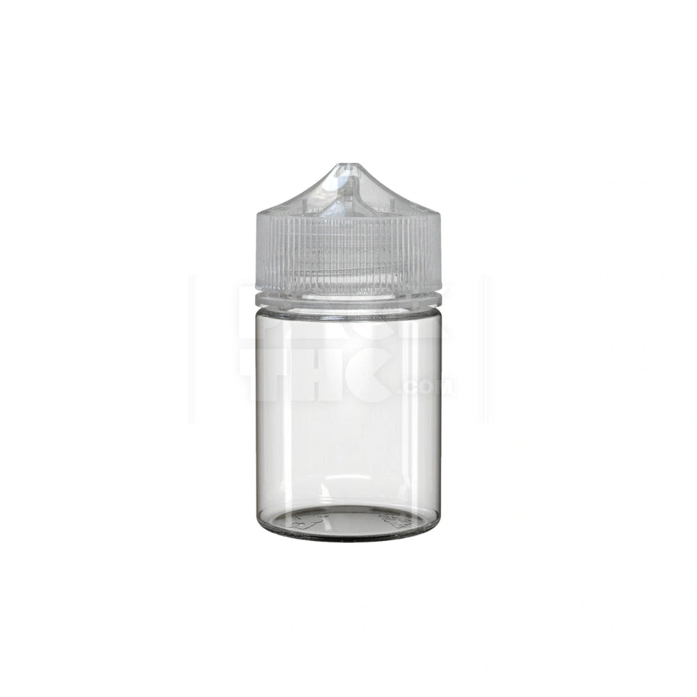 60ML STUBBY PET UNICORN BOTTLE WITH CR & TAMPER EVIDENT BREAK-OFF BAND (CLEAR NATURAL BOTTLE WITH CLEAR NATURAL CLOSURE) - (500 count) Pack THC