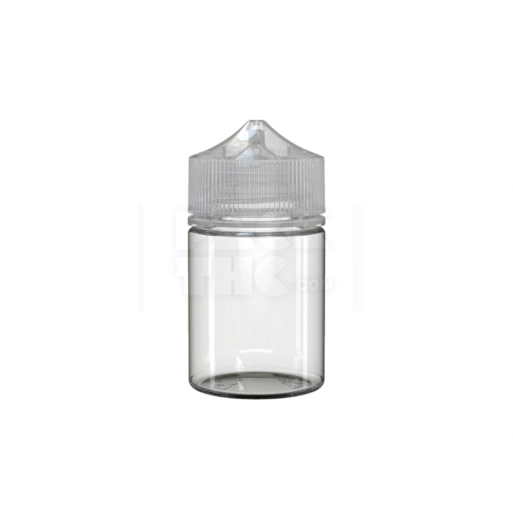 60ML STUBBY PET UNICORN BOTTLE WITH CR & TAMPER EVIDENT BREAK-OFF BAND (CLEAR NATURAL BOTTLE WITH CLEAR NATURAL CLOSURE) - (500 count) Pack THC
