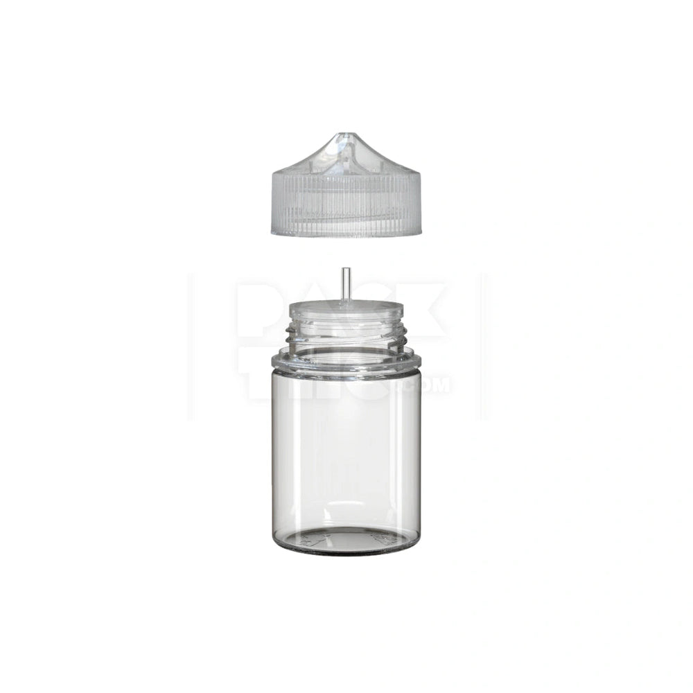 60ML STUBBY PET UNICORN BOTTLE WITH CR & TAMPER EVIDENT BREAK-OFF BAND (CLEAR NATURAL BOTTLE WITH CLEAR NATURAL CLOSURE) - (500 count) Pack THC