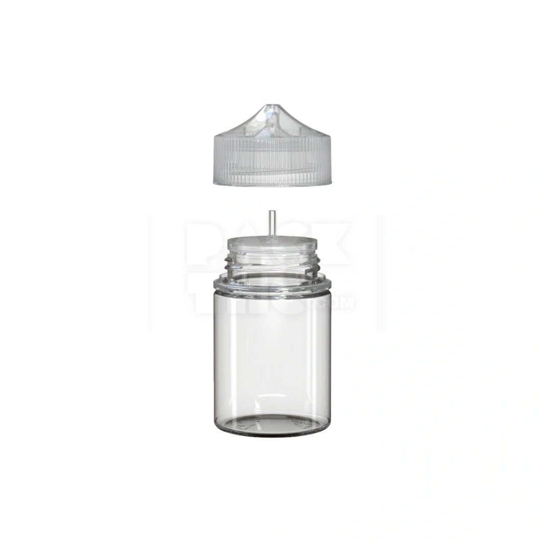 image 60ML STUBBY PET UNICORN BOTTLE WITH CR & TAMPER EVIDENT BREAK-OFF BAND (CLEAR NATURAL BOTTLE WITH CLEAR NATURAL CLOSURE) - (500 count) Pack THC