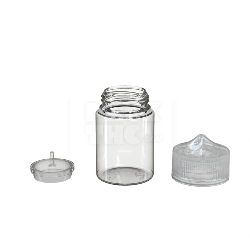 60ML STUBBY PET UNICORN BOTTLE WITH CR & TAMPER EVIDENT BREAK-OFF BAND (CLEAR NATURAL BOTTLE WITH CLEAR NATURAL CLOSURE) - (500 count) Pack THC