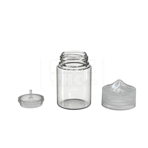 60ML STUBBY PET UNICORN BOTTLE WITH CR & TAMPER EVIDENT BREAK-OFF BAND (CLEAR NATURAL BOTTLE WITH CLEAR NATURAL CLOSURE) - (500 count) Pack THC