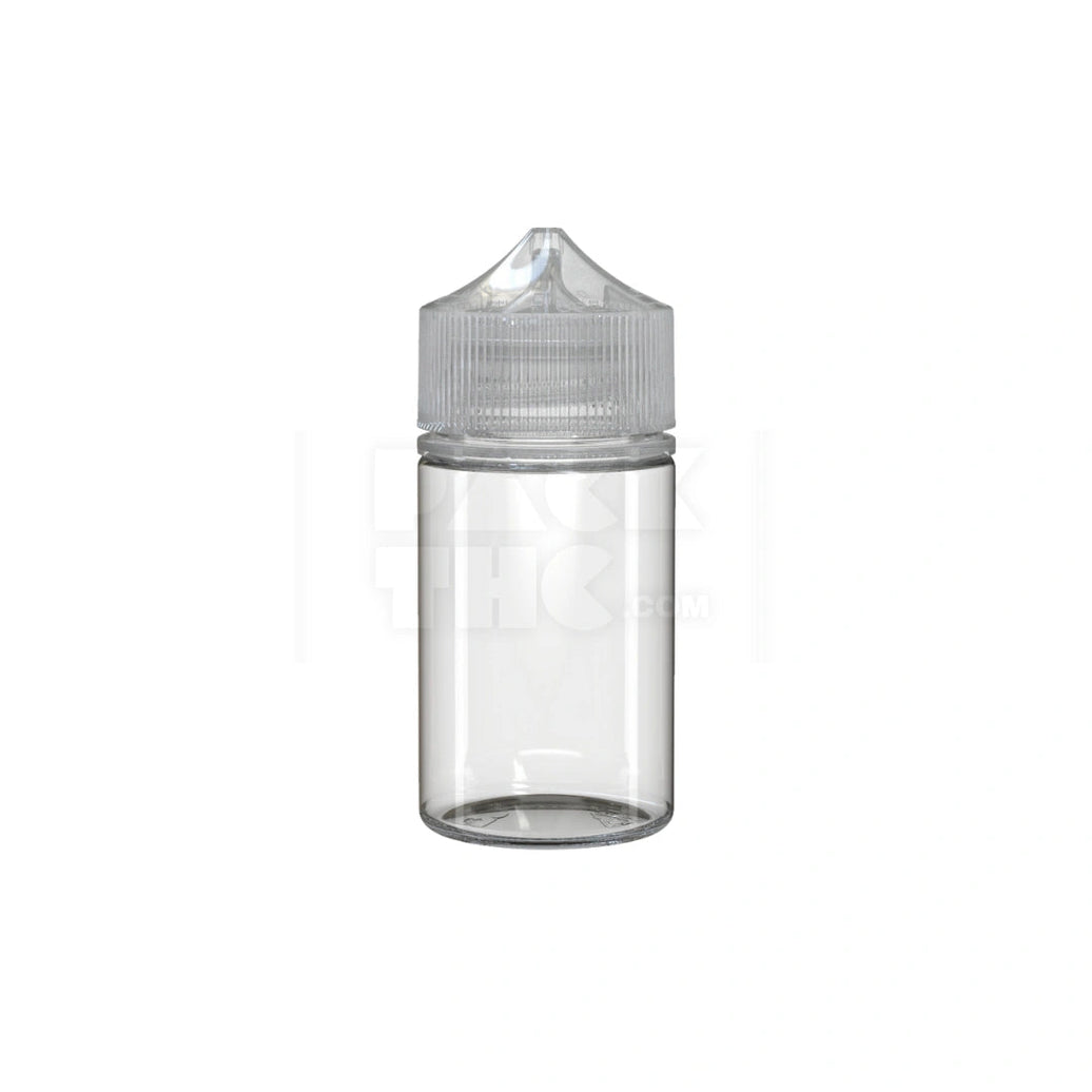75ML STUBBY PET UNICORN BOTTLE WITH CR & TAMPER EVIDENT BREAK-OFF BAND (CLEAR NATURAL BOTTLE WITH CLEAR NATURAL CLOSURE) - (500 count) Pack THC