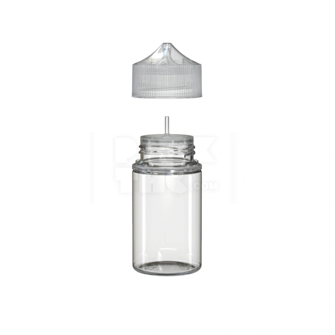 image 75ML STUBBY PET UNICORN BOTTLE WITH CR & TAMPER EVIDENT BREAK-OFF BAND (CLEAR NATURAL BOTTLE WITH CLEAR NATURAL CLOSURE) - (500 count) Pack THC