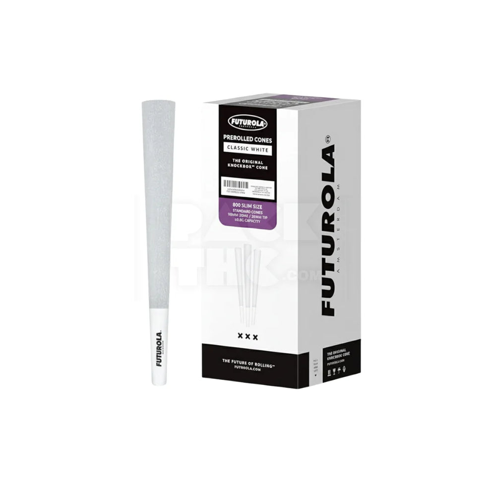98mm White Futurola Paper Cones (Non-Branded) | Pre-Rolled – Bulk Case (800 Count)