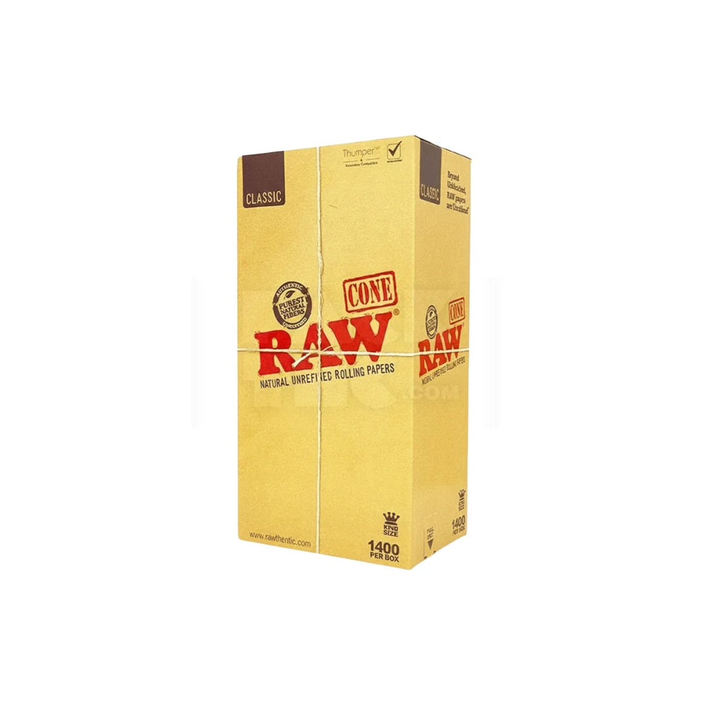 King Size White RAW Classic Paper Cones | Pre-Rolled – Bulk Case (1400 Count)