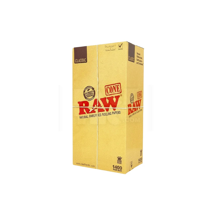King Size White RAW Classic Paper Cones | Pre-Rolled – Bulk Case (1400 Count)