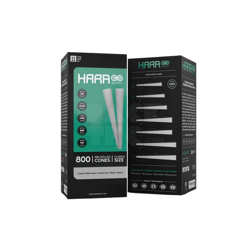98mm White Hara Supply Paper Cones | Pre-Rolled – Bulk Case (800 Count)