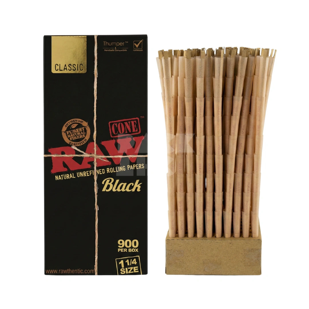 King Size Black RAW Classic Paper Cones | Pre-Rolled – Bulk Case (1400 Count)