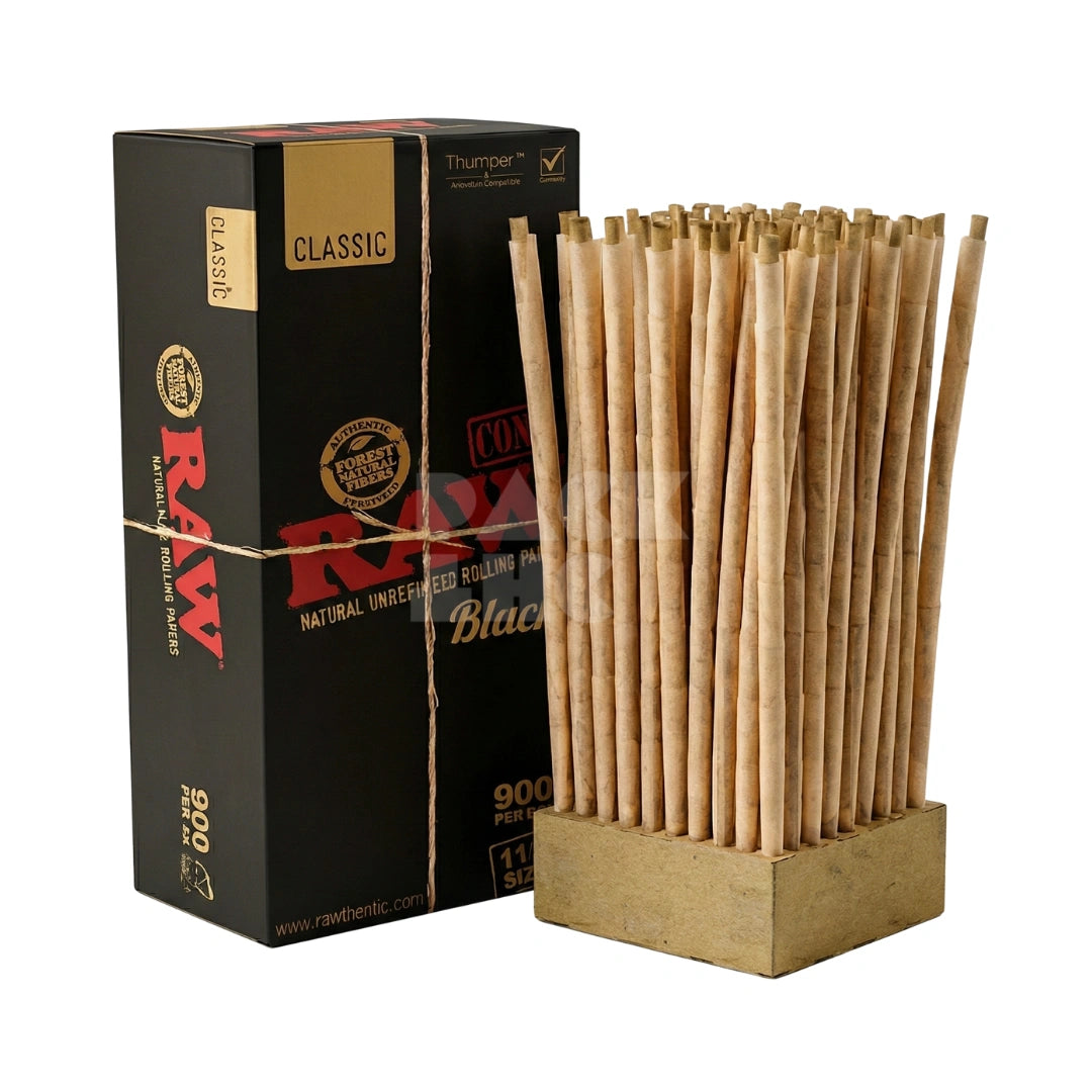 King Size Black RAW Classic Paper Cones | Pre-Rolled – Bulk Case (1400 Count)