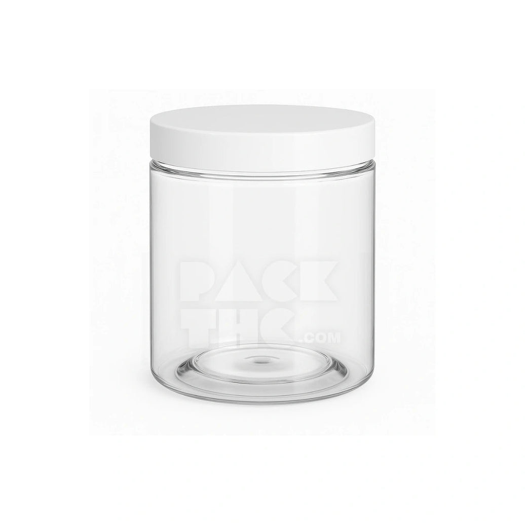 8OZ PLASTIC JAR WITH SMOOTH CAP - CLEAR WITH WHITE LID - (200 COUNT) Pack THC