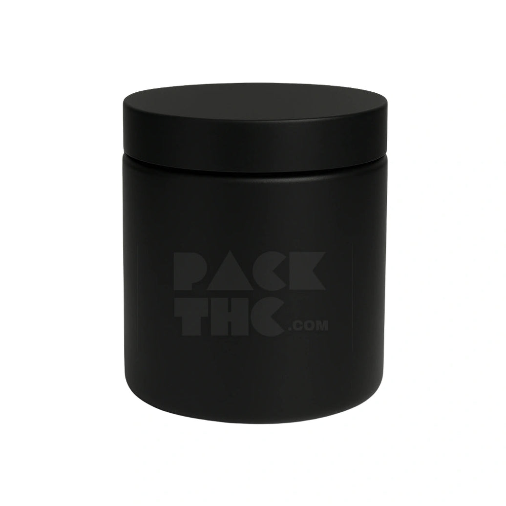 12OZ PLASTIC JAR WITH SMOOTH CAP - BLACK WITH BLACK LID - (100 COUNT) Pack THC