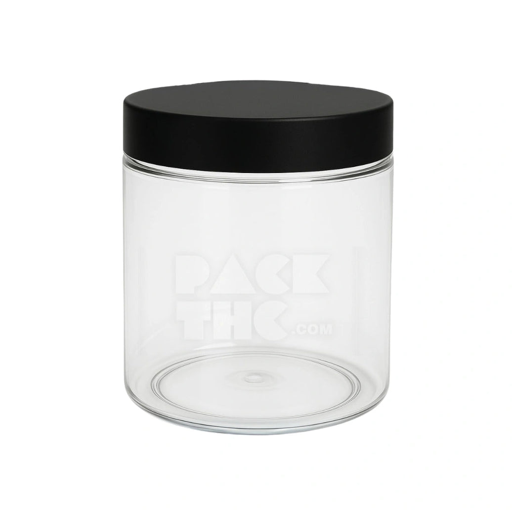 12OZ PLASTIC JAR WITH SMOOTH CAP - CLEAR WITH BLACK LID - (100 COUNT) Pack THC