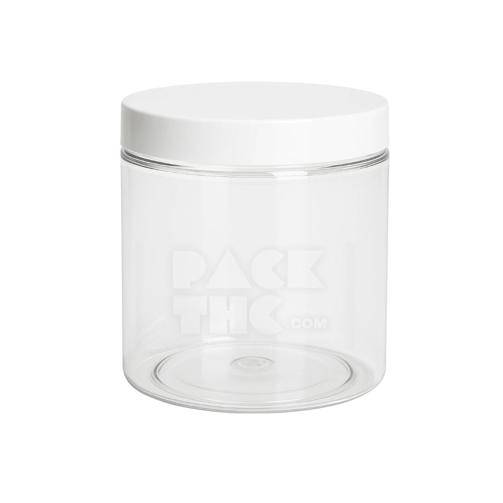 12OZ PLASTIC JAR WITH SMOOTH CAP - CLEAR WITH WHITE LID - (100 COUNT) Pack THC