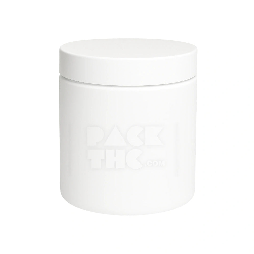 12OZ PLASTIC JAR WITH SMOOTH CAP - WHITE WITH WHITE LID - (100 COUNT) Pack THC
