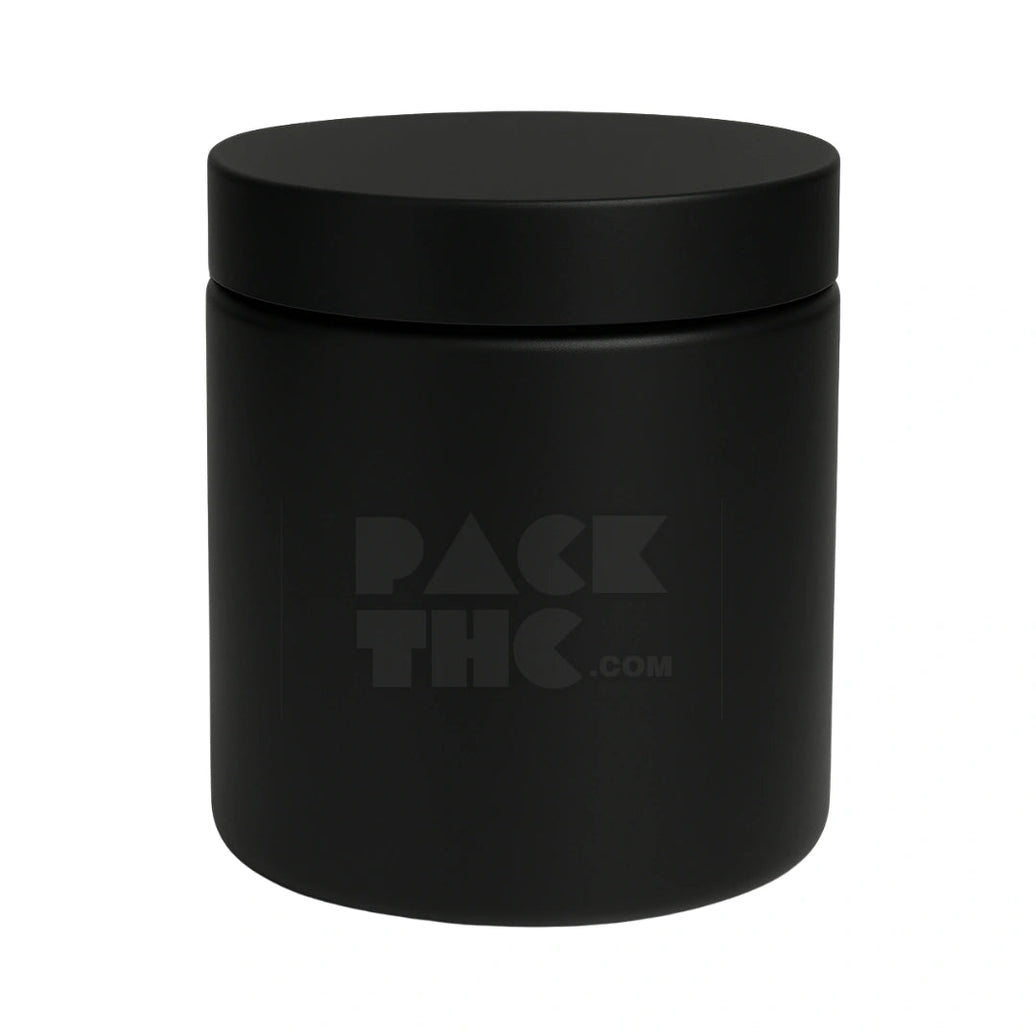 16OZ PLASTIC JAR WITH SMOOTH CAP - BLACK WITH BLACK LID - (80 COUNT) Pack THC