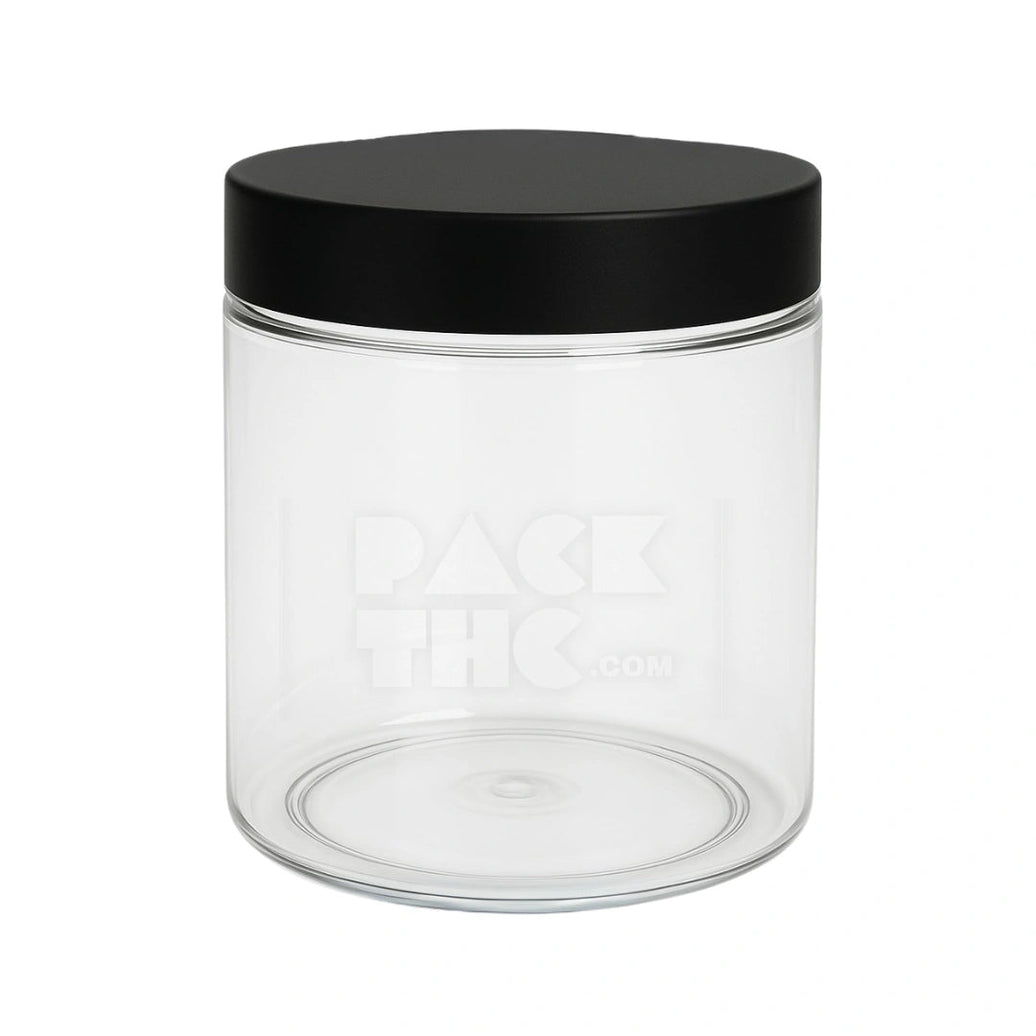 16OZ PLASTIC JAR WITH SMOOTH CAP - CLEAR WITH BLACK LID - (80 COUNT) Pack THC