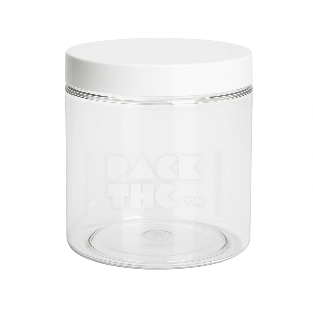 16OZ PLASTIC JAR WITH SMOOTH CAP - CLEAR WITH WHITE LID - (80 COUNT) Pack THC