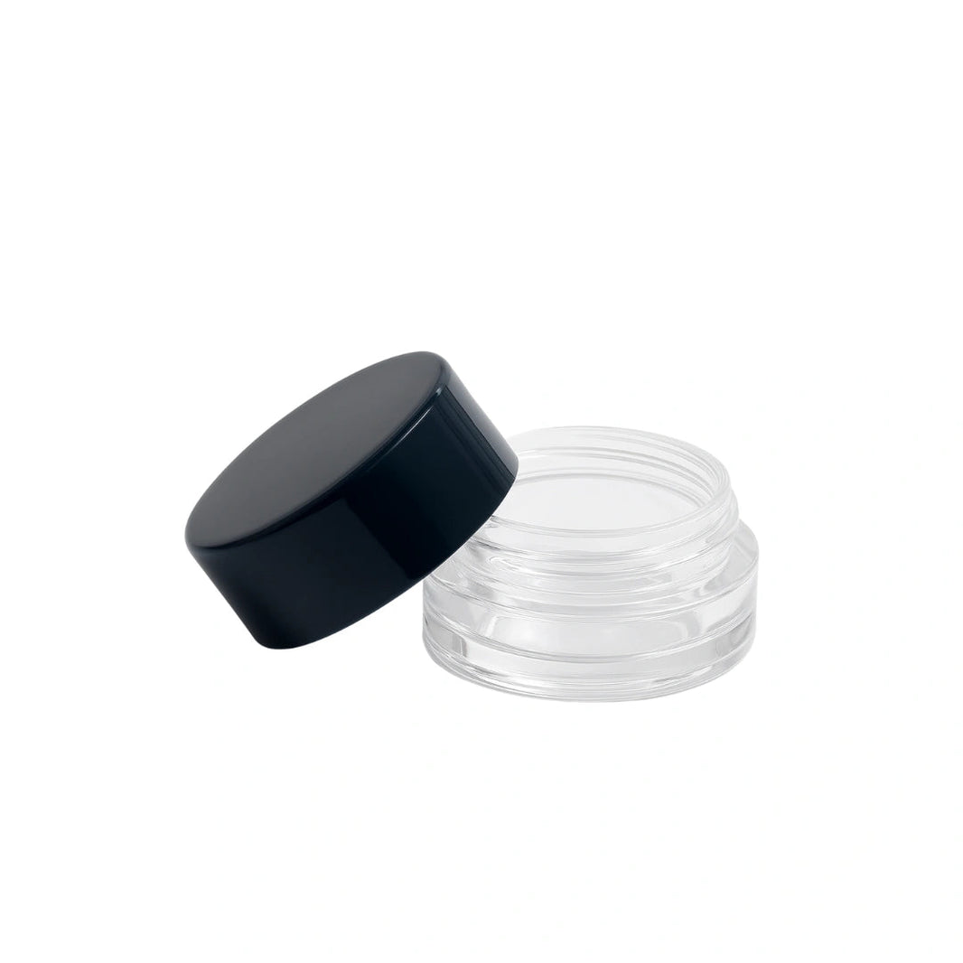 image 9 ML CR GLASS ROUND CONCENTRATE CONTAINER - BLACK LID - (360 COUNT) Pack THC