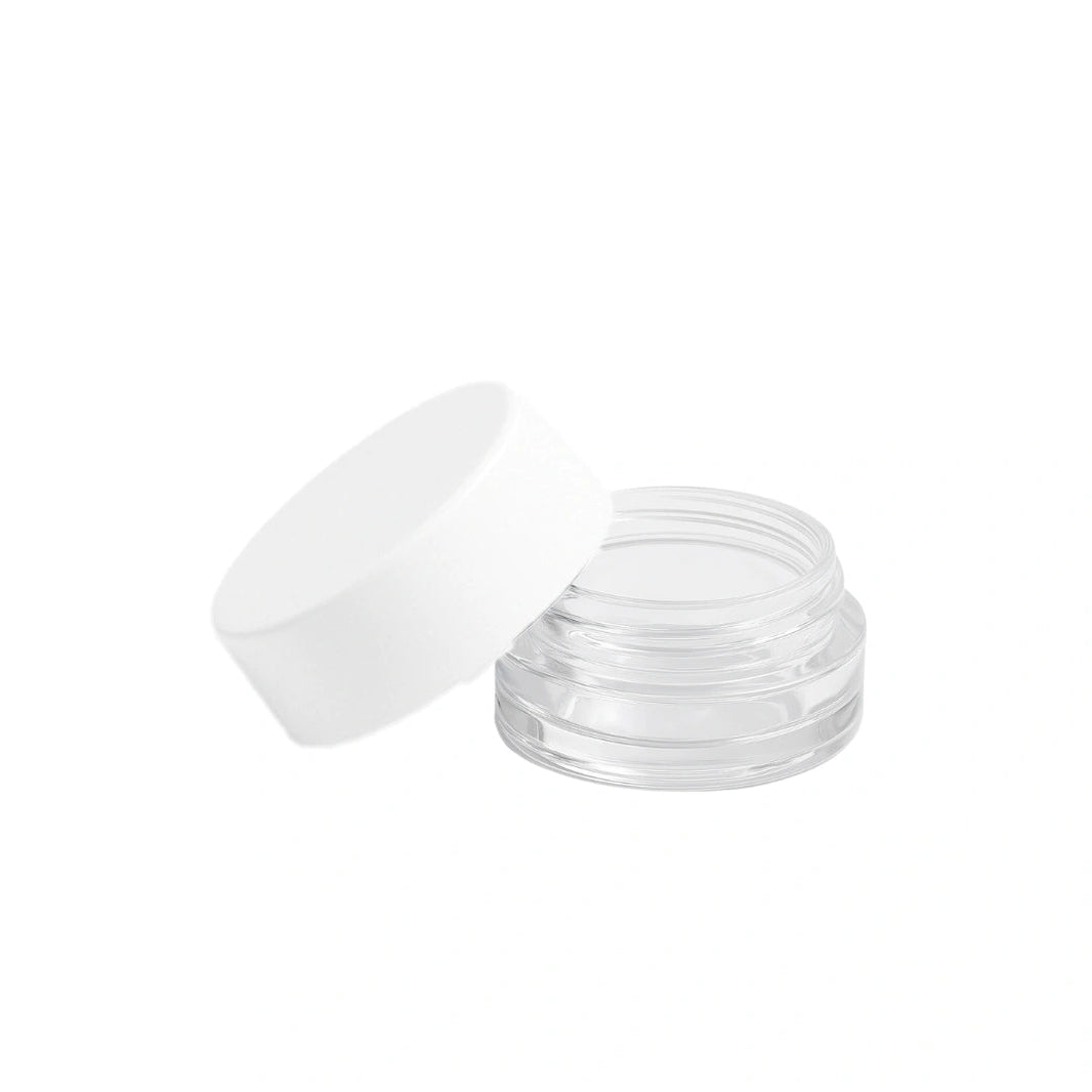 image 9 ML CR GLASS ROUND CONCENTRATE CONTAINER - WHITE LID - (360 COUNT) Pack THC