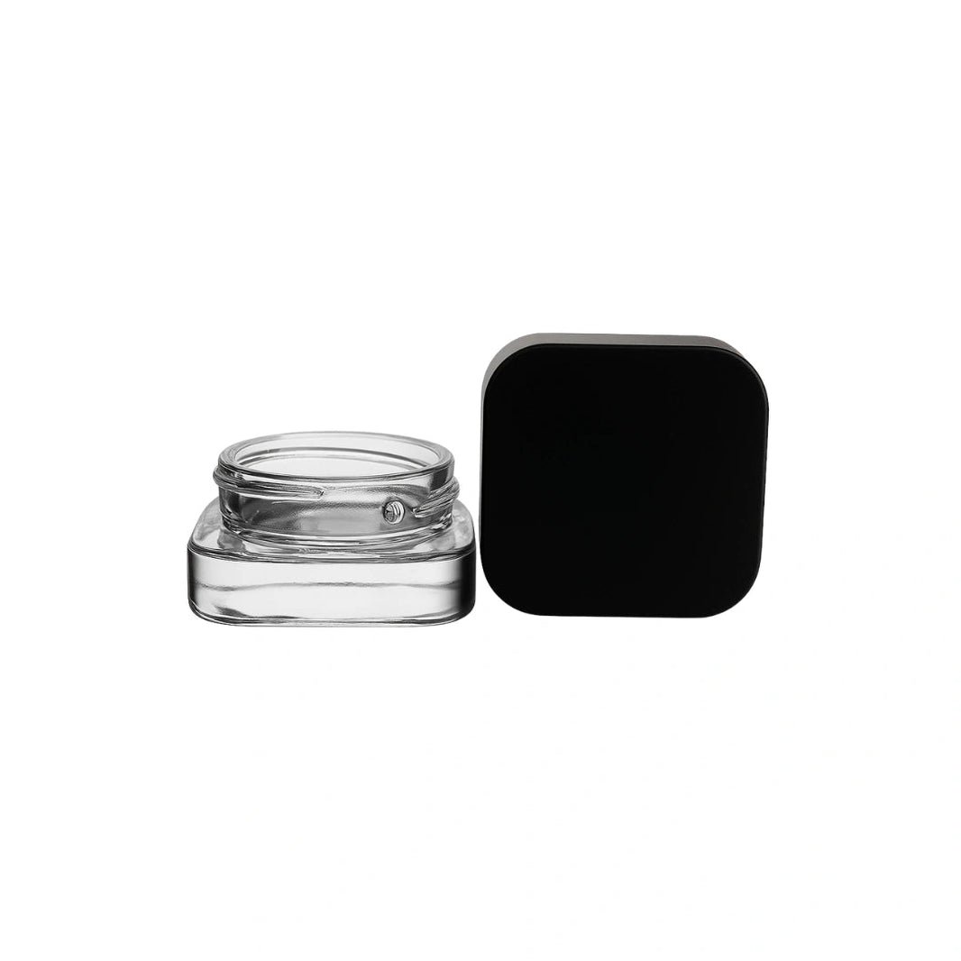 image 9 ML CR GLASS SQUARE CONCENTRATE CONTAINER - BLACK LID - (360 COUNT) Pack THC