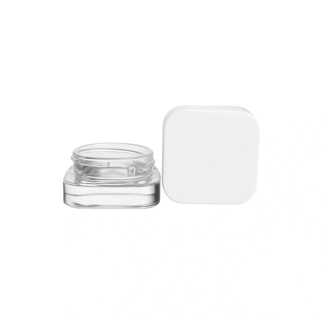 image 9 ML CR GLASS SQUARE CONCENTRATE CONTAINER - WHITE LID - (360 COUNT) Pack THC