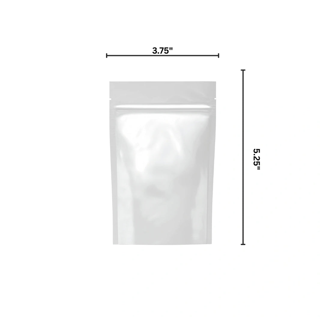 image WHITE MYLAR BAGS - 1/8 oz | Durable Fresh-Lock Pouch | PackTHC – (100 Count)